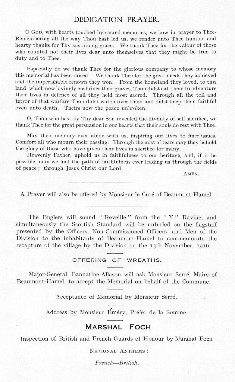 Beaumont-Hamel Memorial Programme (page 4)
