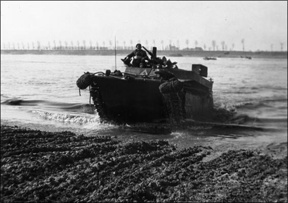 A Buffalo comes ashore, Rhine, 1945